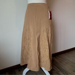 JM Collection Cottage Core Floral Graphic Neutral Toned Midi Skirt